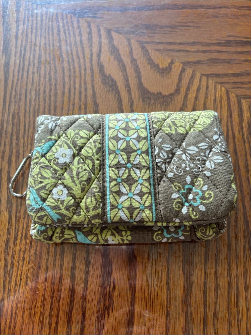 Vera Bradley Quilted Floral Fold-Over Wallet - olive & light green